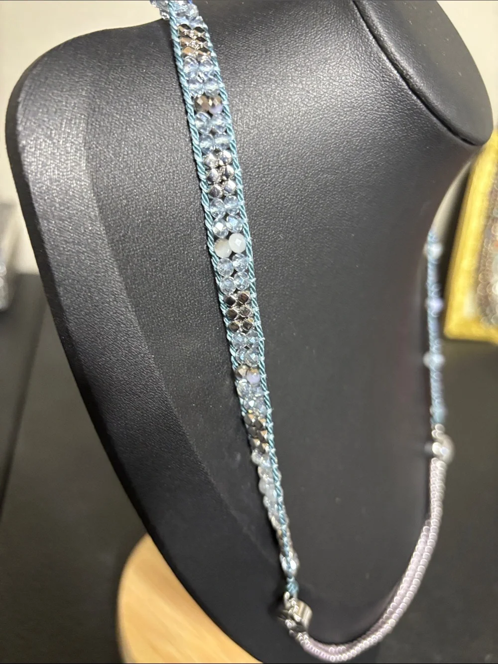 Chloe + Isabel Boho Glass Silver-Tone Beaded Necklace Blue Accent Straps Chain